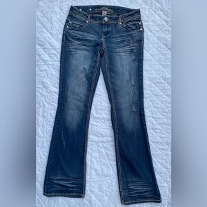 Almost Famous Blue Distressed Wide Leg Embellished Rhinestone Women’s  Size 9